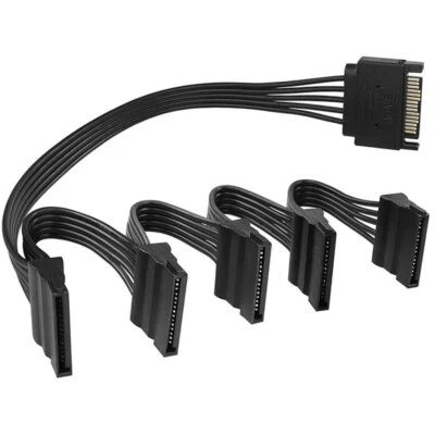 SATA Power Splitter Cable Lead HDD DVD Drive 15pin Male to 5 Female Wire Adapter - Image 1 of 4