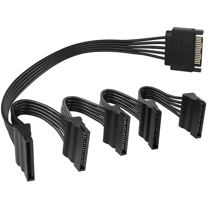 SATA 1 to 5 Power Splitter Cable 15pin Extension Wire SSD HDD Drive Adapter Lead - Image 1 of 4