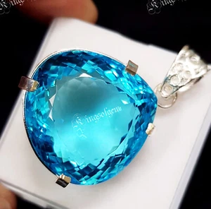 Hilos de topacio azul de 110 quilates solitario de plata con forma de corazón piedras preciosas - Imagen 1 de 5