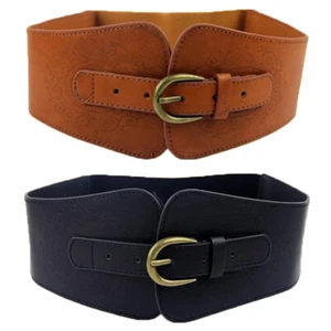 Cinturón de cintura corsé elástico estampado tótem de cuero sintético con cintura súper ancha para damas - Imagen 1 de 4