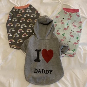 Dog Outfits Dress Clothes Set 3 Top Paw Medium Flamingo I Love Daddy Rainbows - Picture 1 of 4