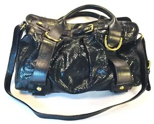 Kooba Black Snake Embossed Leather Shoulder & Two Handle Satchel Tote - Picture 1 of 12