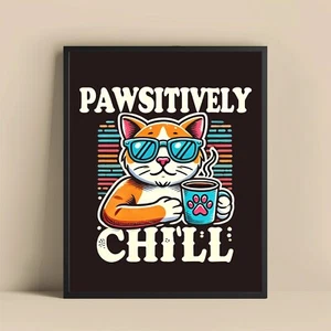 Pawsitively Chill - Funny Cat Wall Art - Cute Pet Poster in 8x10 Size - Picture 1 of 9