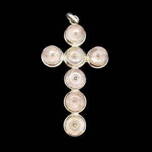 Vintage Large Sterling Silver Rose Quartz Cross Pendant 14.6 Grams - Picture 1 of 7