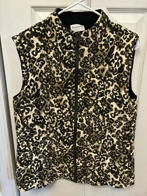 Chico's Travelers Quilted Zip Front Vest Women Large Animal Print Tan Black - Image 1 of 4