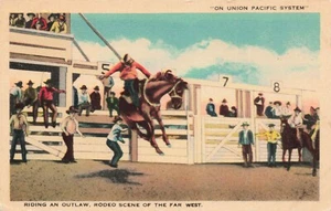 Union Pacific "Riding an Outlaw, Rodeo Scen of Far West Unposted PC - Picture 1 of 2
