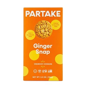 Partake Foods  Ginger Snap Crunchy Cookies Vegan Gluten Free  5.5 Oz - Picture 1 of 5