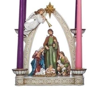 Catholic Christmas Advent Wreath Nativity Scene and Adoring Angel Resin 10 in - Picture 1 of 5