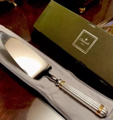 全新,从未使用过 CHRISTOFLE ARIA 金色镀银蛋糕/馅饼服务器盒毛毡套 — 第 1/4 张图片