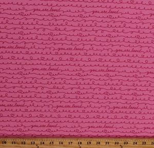 Cotton You Are Loved Cursive Words Hearts Pink Fabric Print by the Yard D380.53 - Picture 1 of 1