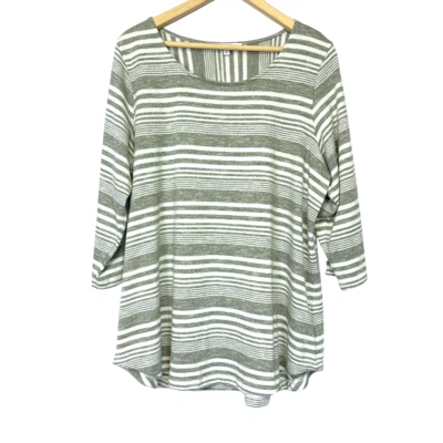 Top túnica pulóver rosa y oliva para mujer 1X gris tejido a rayas náutico costero Foto 1 de 4