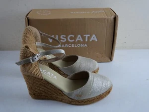 VISCATA Barcelona Women's 7.5 Silver Canvas Wedge Heel Strap Sandals Shoes NEW - Picture 1 of 7