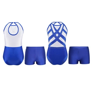 Kids Girls Set Ballet Outfit Training Suit Keyhole Back Costumes Yoga Uniforms - Picture 1 of 51