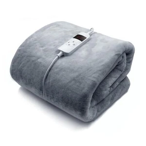 Faux Fur Heated Throw Grey Electric Blanket 160x130cm 9 Heat Settings & Timer - Picture 1 of 8