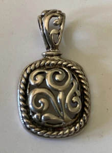 Vintage Sterling Silver 925 Rope Scroll Swirl Square Cushion Charm Pendant - Picture 1 of 4