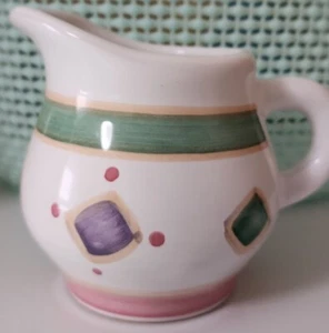 Vintage Caleca Hand Painted Ceramic Creamer Farmhouse Geometric Made In Italy - Picture 1 of 10