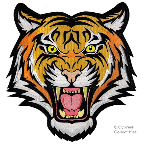 CYPRESS COLLECTIBLES INC. LARGE SIZE BENGAL TIGER iron-on PATCH embroidered WILD ANIMAL SOUVENIR APPLIQUE