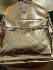 Mickey Mouse Gold Mini Backpack🎒 w/Gold Pulls and Rhinestone Pin, Disney - Picture 1 of 6