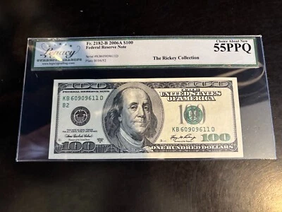 DBR 2006-A $100 FRN New York Fr. 2182-B Legacy 55 PPQ Serial KB60909611D - Image 1 of 2