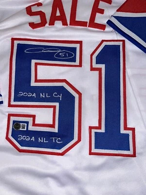 Camiseta deportiva Chris Sale Braves firmada automáticamente personalizada de la ciudad Beckett Holo 2024 NL CY TC Foto 1 de 3