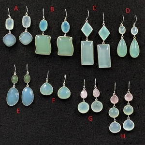 Blue Chalcedony Gemstone Dangle Silver Earring 925 Sterling Silver Jewelry - Picture 1 of 33