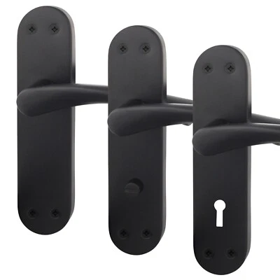 Black Internal Door Handles - Latch, Bathroom & Key Lock Backplate Handle Sets - Image 1 of 4