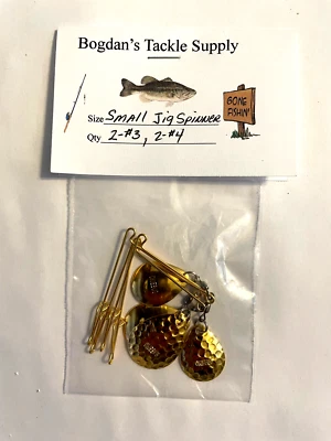 BOGDAN'S TACKLE SUPPLY 4 BTS Golden Spinnerbait Frames, 2 - #4 & 2 - #3 Colorado Blades. Crappie, Bass.