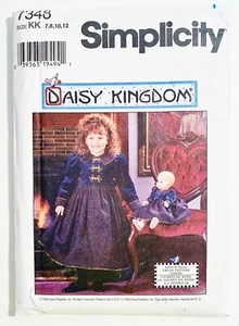 Simplicity 7348 Daisy Kingdom Dress Pattern Size 7 8 10 12 w/ Doll Dress 17" - Foto 1 di 2