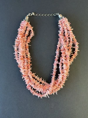 Colar Jay King DTR 6 fios rosa pele de anjo coral prata esterlina 925 20"" - Imagem 1 de 4