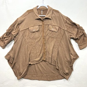 M Free People Riley Sweatshirt Top Asymmetrical Shacket Oversized Brown Up To 3X - Picture 1 of 9