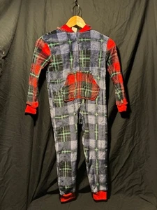 CAT AND JACK YOUTH KIDS PLAID ONE PIECE PAJAMAS XS BRAND NEW - Picture 1 of 3