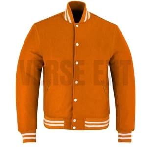 Chaqueta Universitaria Todo Lana Naranja Estilo Letterman Béisbol Vintage Chaqueta Bomber - Imagen 1 de 3