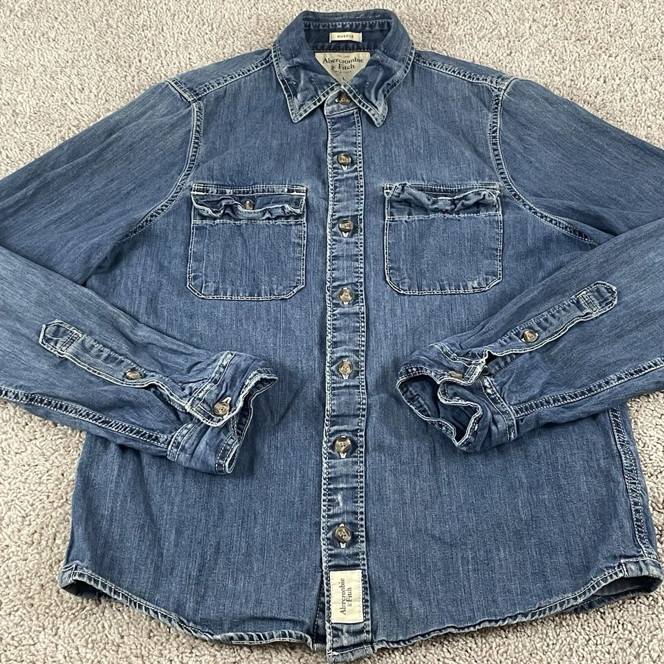 Vintage Abercrombie & Fitch Shirt Mens L Muscle Denim Button Up Western Y2K T287 - Image 1 of 4