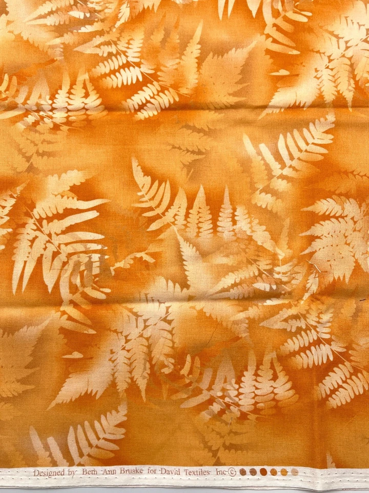 Beth Ann Bruske for David Textiles - Orange Fern Leaf Print Fabric 1/2 yd - Image 1 of 1