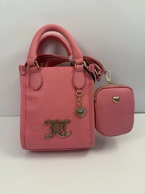 NWT Juicy Couture Mini Bling Pink Lemonade Crossbody Tote Bag With Coin Pouch . - Image 1 of 4