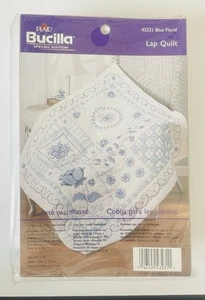 Bucilla "Blue Floral" Lap Quilt Stamped Cross Stitch Kit 43231 NEW - Picture 1 of 4