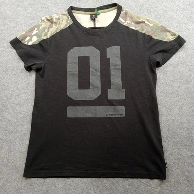Camisa G Star Raw Para Hombres Pequeña Negra Mangas Camufladas 01 Gráfico Informal Camiseta Foto 1 de 4