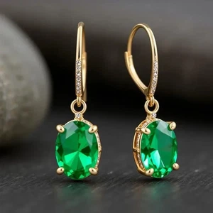 Damen-Ohrhänger 2 kt Ovalschliff Laborgefertigt Diamant Ohrhänger & Ohrhänger 14 K vergoldet - Bild 1 von 8