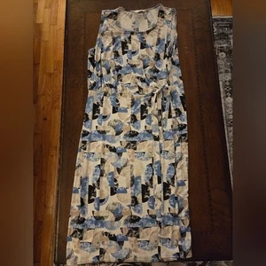 women XL maxi dress blue white beige design sleeveless - Picture 1 of 1