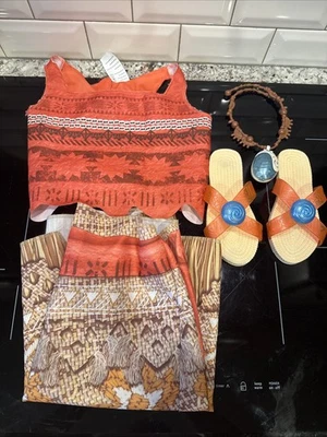 EUC Disney принцесса Моана голова до носка платье вверх красный и коричневый девочек размеры 4-6 X - Изображение 1 из 4