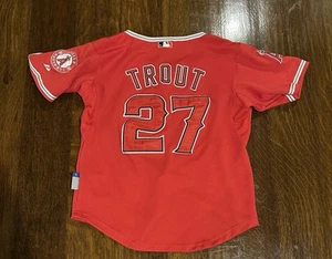 Majestic Angels Mike Trout 27 Size Youth Small Stitched Jersey Red Anaheim  - Picture 1 of 6