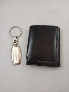 GEOFFREY BEENE BLACK TRIFOLD GENUINE SOFT LEATHER WALLET With Key Chain NEW - Picture 1 of 5