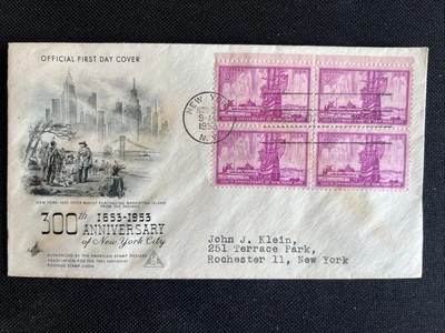 1027 New York City 300th Anniversary (Blk of 4) FDC Art Craft Nov 21, 1953, NY - Image 1 of 2