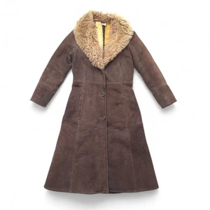 Womens Afghan Coat Sheepskin Shearling Size UK 6 Fur Vintage Czech Penny Lane - Picture 1 of 12