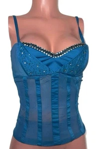 Y2K Blue Rhinestone Beaded Bustier Top S NWTS Vintage Festival Music Concert - Picture 1 of 4