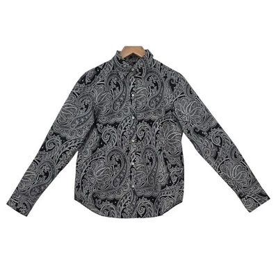 Lauren Ralph Lauren Womens S No Iron Black White Paisley Button Down Shirt - Image 1 of 4