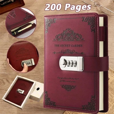 Leder Tagebuch mit Schloss Rot Mädchen Journal Passwortschloss Liniert Notizbuch - Bild 1 von 4