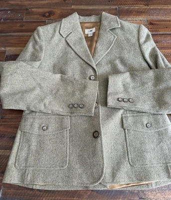 Blazer ajustado LL Bean para mujer mezcla de lana/seda/nylon salvia talla pequeña Foto 1 de 4