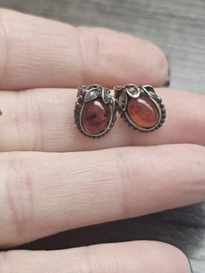 925 Sterling Silver Baltic Amber Natural Post Oval Earrings Vintage BP - Picture 1 of 4