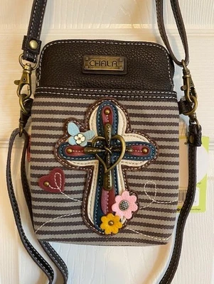 CHALA DARLING CROSS CELL PHONE CROSSBODY BAG - GRAY STRIPES - Image 1 of 4